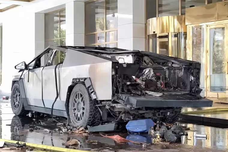 The Tesla Cybertruck that was involved in an explosion outside a Trump Hotel in Las Vegas. 