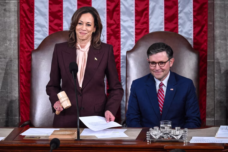 Image: Vice President Kamala Harris announces that the votes are certified