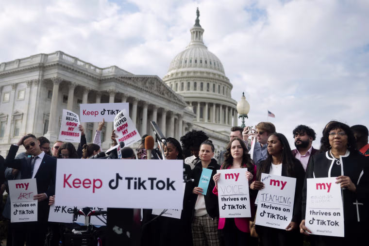 Opponents to a TikTok ban demonstrate on Capitol Hill on March 22, 2023.