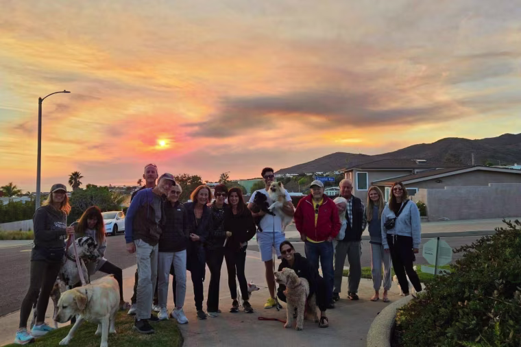 The neighborhood "doggy group" met daily at 4 p.m. in the Sunset Mesa.