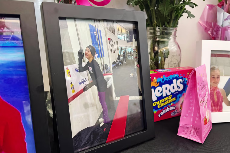 A makeshift memorial to Brielle Beyer at the MedStar Capitals Iceplex in Arlington, Va.