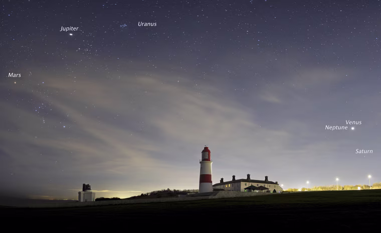 Mars, Jupiter, Venus and Saturn are visible in the sky over Whitburn, England, on Jan. 29, 2025.
