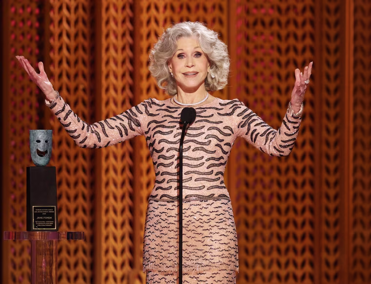 Image: Jane Fonda accepts the SAG Life Achievement Award onstage during the 31st Annual Screen Actors Guild Awards in Los Angeles.