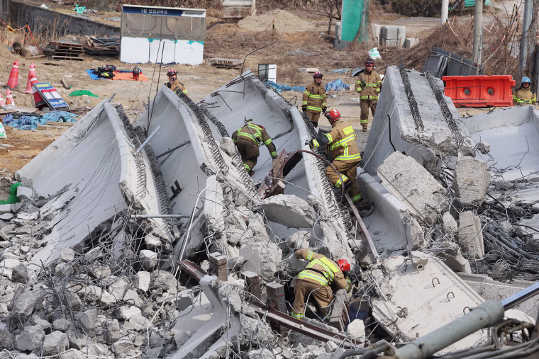Two people were killed and seven injured after a bridge collapsed at an expressway construction site in South Korea on February 25, authorities said. 