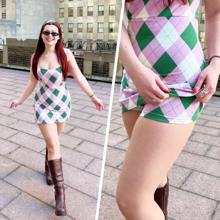 Production associate Audrey Ekman loves the built-in shorts in the Out From Under Bec Skort Mini Dress.