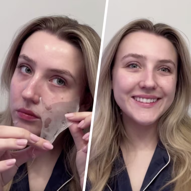 Medicube's peel-off face mask in use