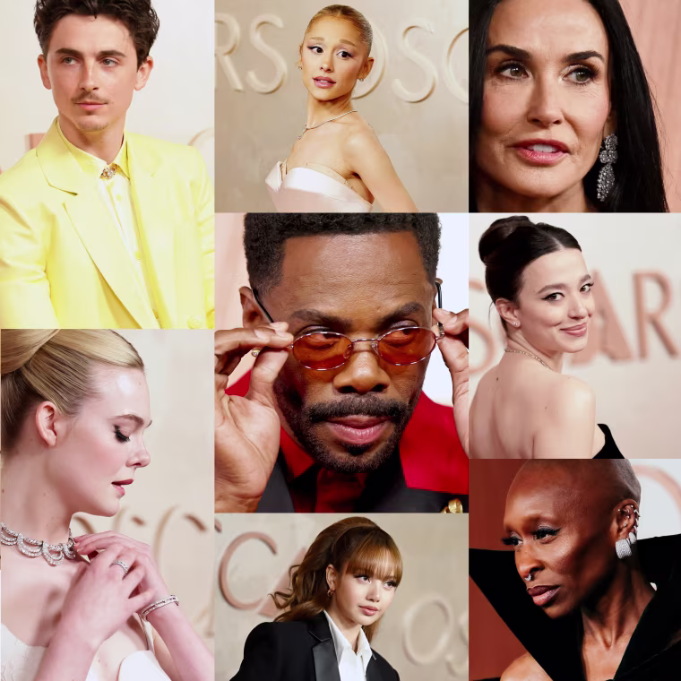 Stars like Ariana Grande, Demi Moore, and Timothée Chalamet lit up the Oscars red carpet.