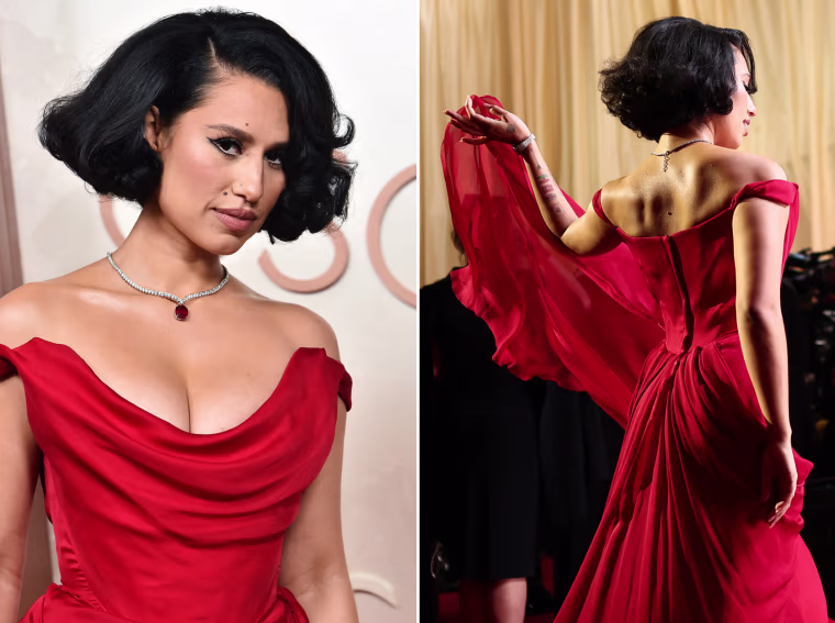 Raye smolders on the red carpet.