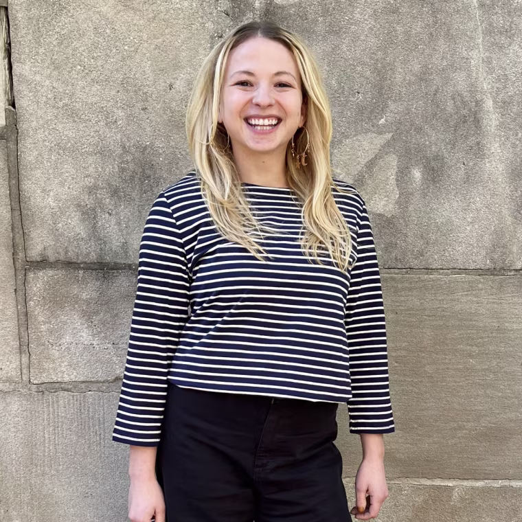 Producer Eden Strassburg tries the LilyCoco 3/4 Sleeve Striped Shirt.