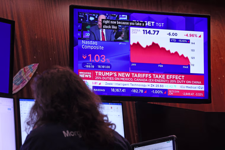 New York Stock Exchange Opens As Trump's Tariffs Set To Begin