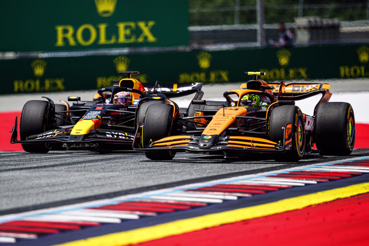 Red Bull Racing's Dutch driver Max Verstappen and McLaren's British driver Lando Norris