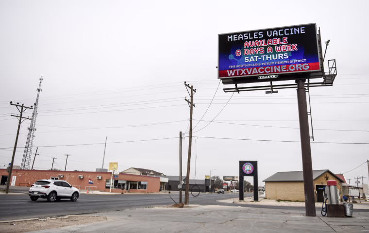 A measles public service billboard in Seminole, Texas