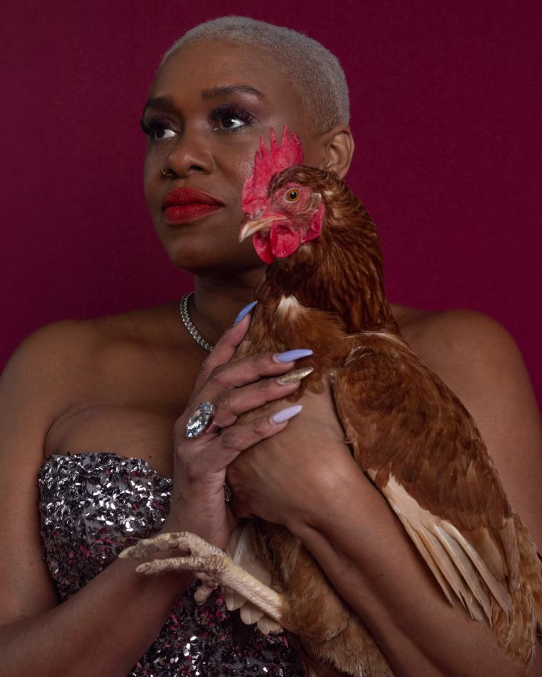 Naeema Finley with her chicken "Nina Simone." 