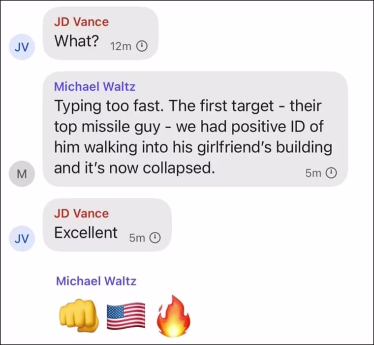 Messages in a group chat about U.S. military attack plans in Yemen.