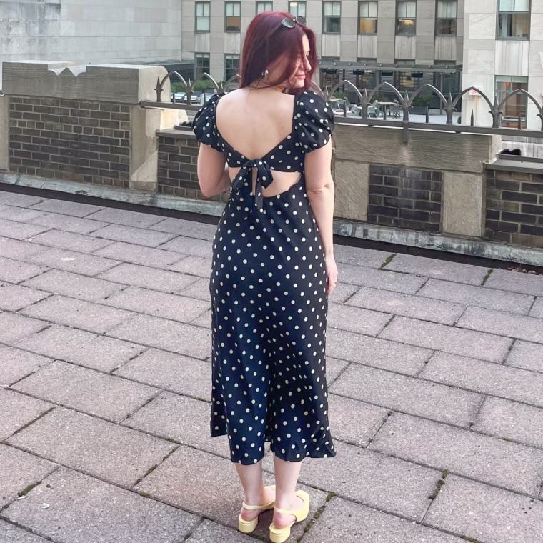 Abercrombie & Fitch Puff Sleeve Midi Dress in Black Dot
