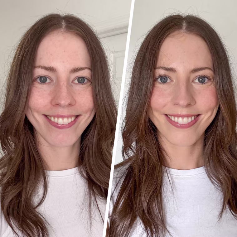 Erica Marrison before and after wearing Maybelline Fit Me foundation.