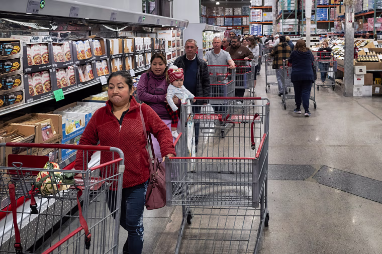Customers at a Costco store in Los Angeles on Feb. 19.