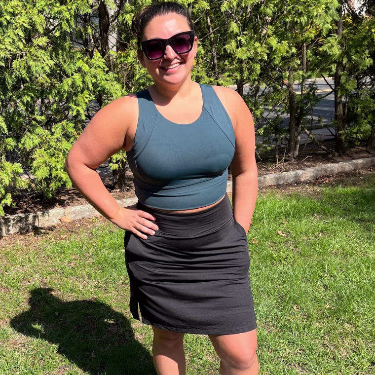 Producer Jillian Gonzales tries the Viodia Athletic Skort.