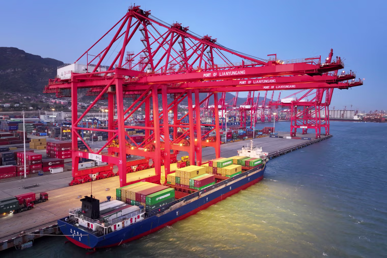 A container ship at the port in Lianyungang