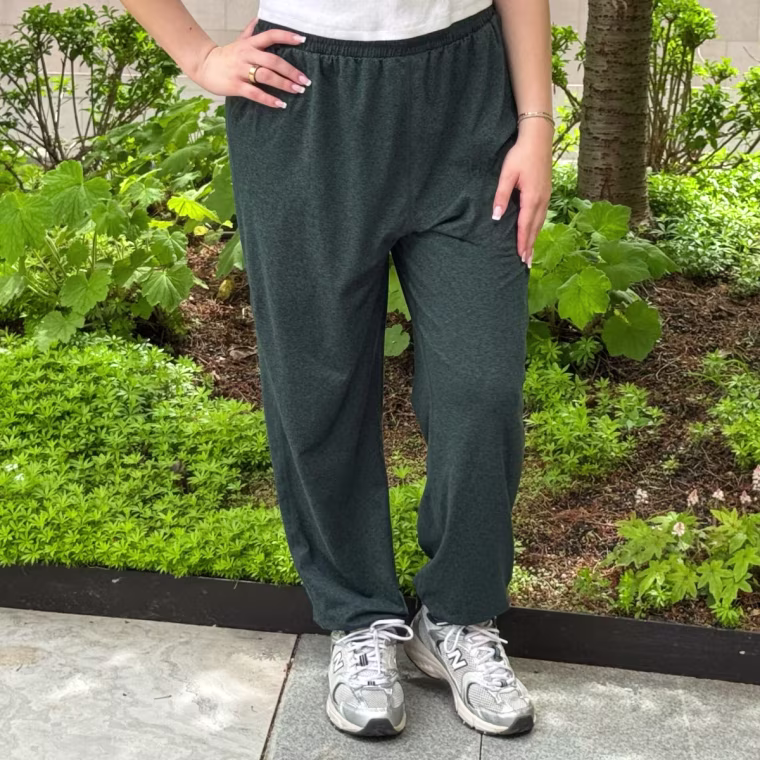 San Miguel in Quince's Flowknit High-Rise Boyfriend Jogger.