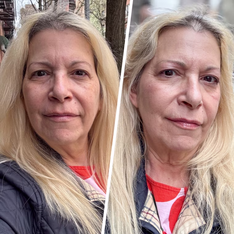 Before and after applying the L’Oréal Paris Lumi Le Glow Tint.