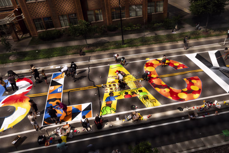 Artists Paint Black Lives Matter Mural On Minneapolis Street
