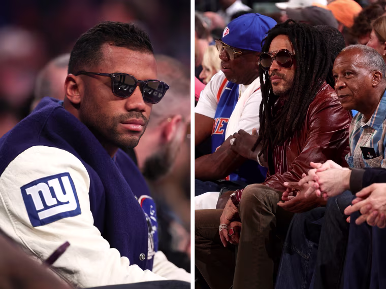 New Giants quarterback Russell Wilson and musician Lenny Kravitz were both courtside during the playoffs. 
