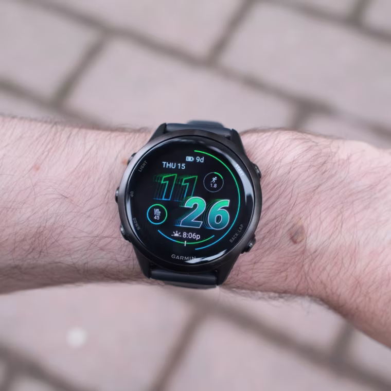 The Garmin Forerunner 570 on the wrist of NBC Select reporter Harry Rabinowitz.