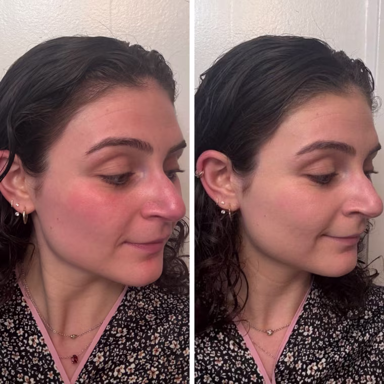 Side by side of woman not wearing makeup and same woman wearing the L’Oreal Paris Infallible foundation.
