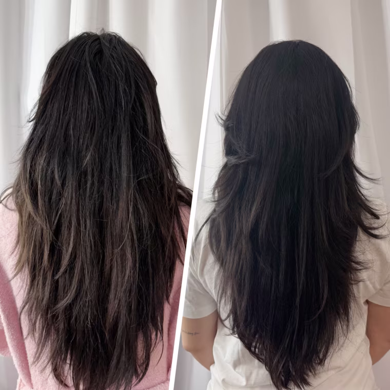 NBC staffer Natalia Chancafe tries the R+Co Dallas Hair Thickening Spray.