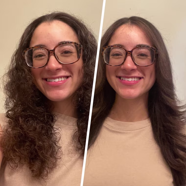 Revlon One-Step Hair Dryer and Volumizer before and after use.
