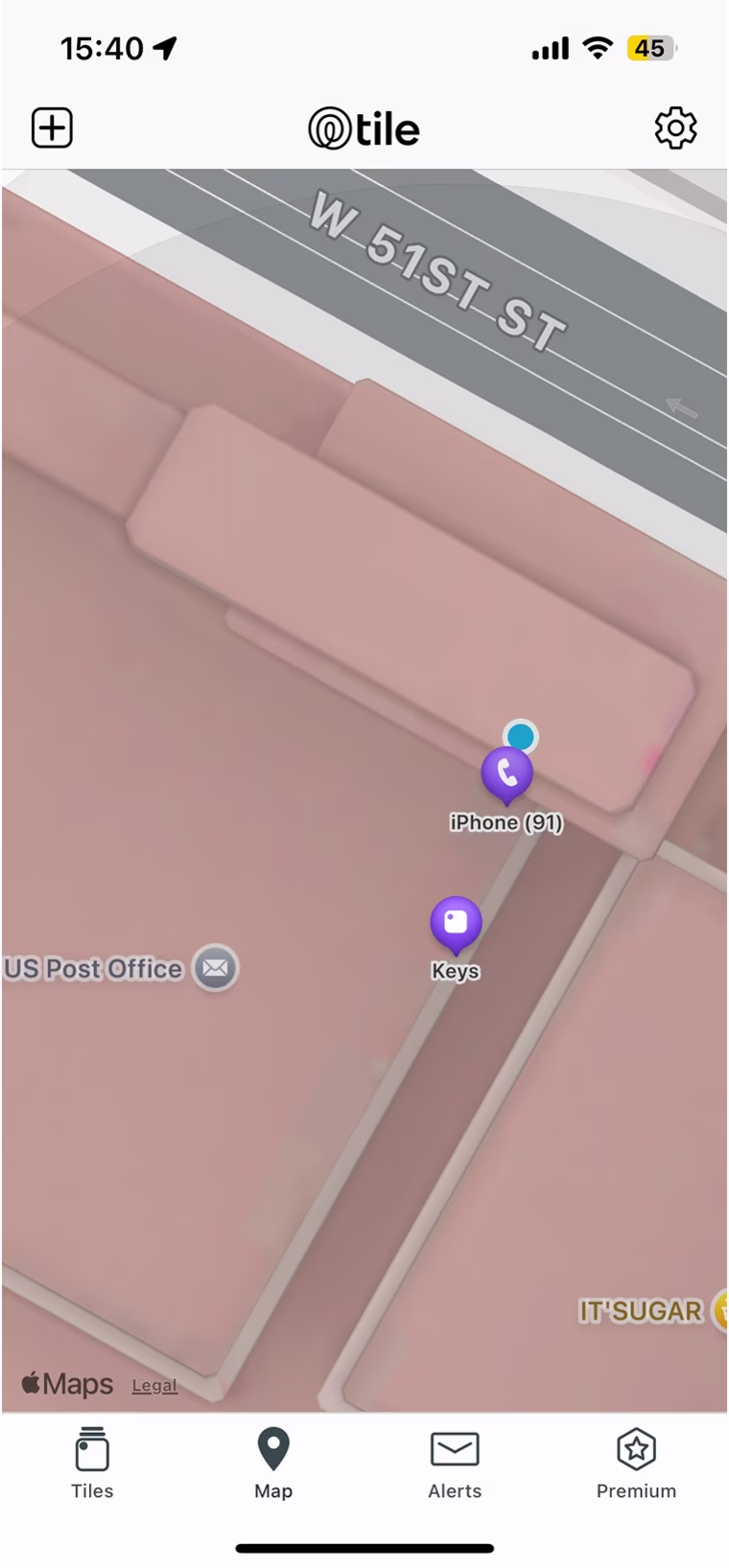 Tile's map shows you the address where your device was last located. 