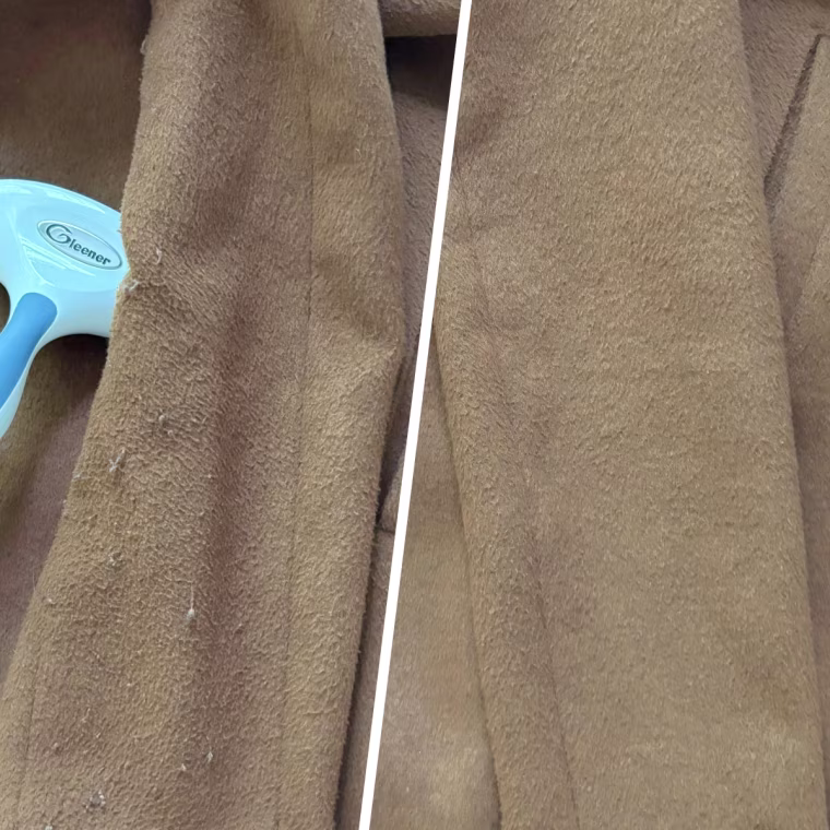 Gleener Lint Blade before and after use on a coat.