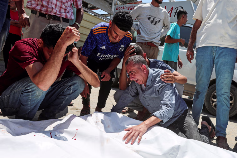 Funeral of Palestinians killed in an Israeli strike, according to Gaza Health Ministry, in Deir al-Balah