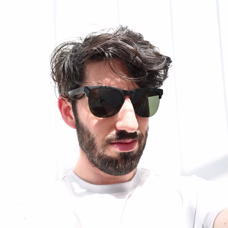 A headshot of NBC Select reporter Harry Rabinowitz wearing the Goodr Avant G sunglasses.