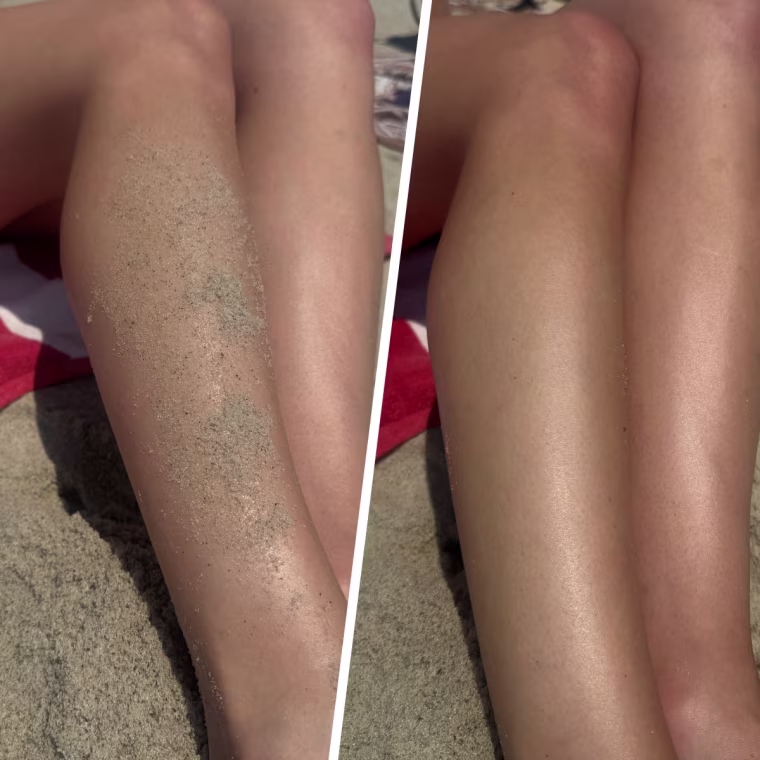 Before and after using the Shakalo Sandscreen Sand Removal Bag.
