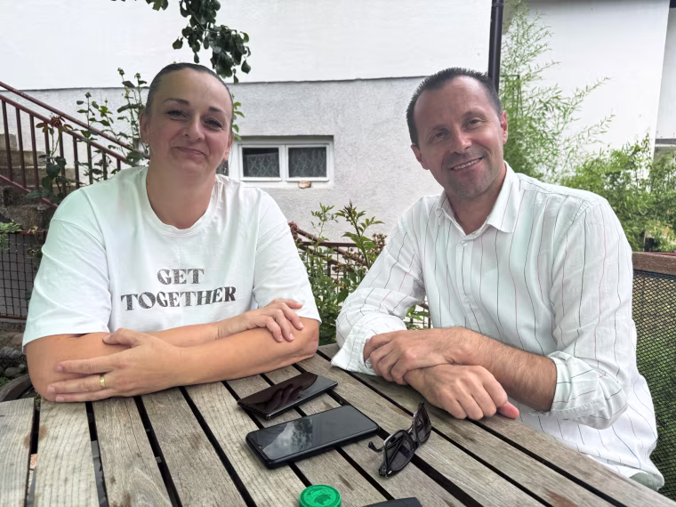 Nedzad Avdic and his wife, Elvisa, in Srebrenica, Bosnia, on July 12.