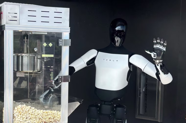 tesla diner California optimus tesla robot popcorn machine