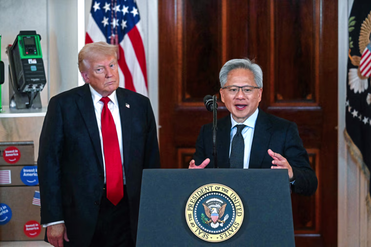 Nvidia CEO Jensen Huang alongside President Donald Trump 