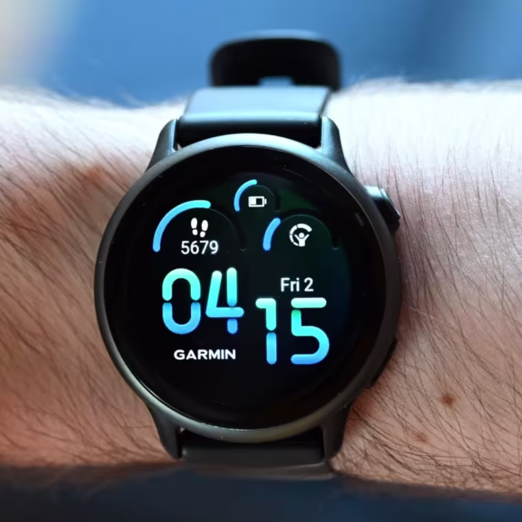 A close up of the Garmin Vivoactive 6 on the wrist of the writer.