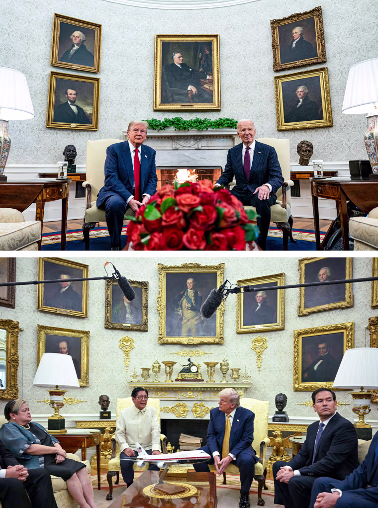 Donald Trump and Joe Biden in Nov. 13, 2024; Donald Trump and Filipino President Ferdinand Marcos Jr. in July 22.