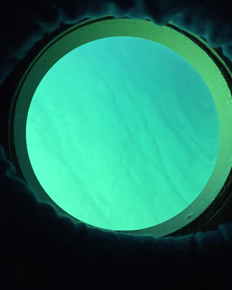 The small porthole of the three-person submersible Fendouzhe.