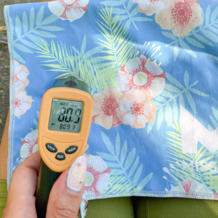 Temperature of the Mission Original Cooling Towel on a 97.5 degree day.