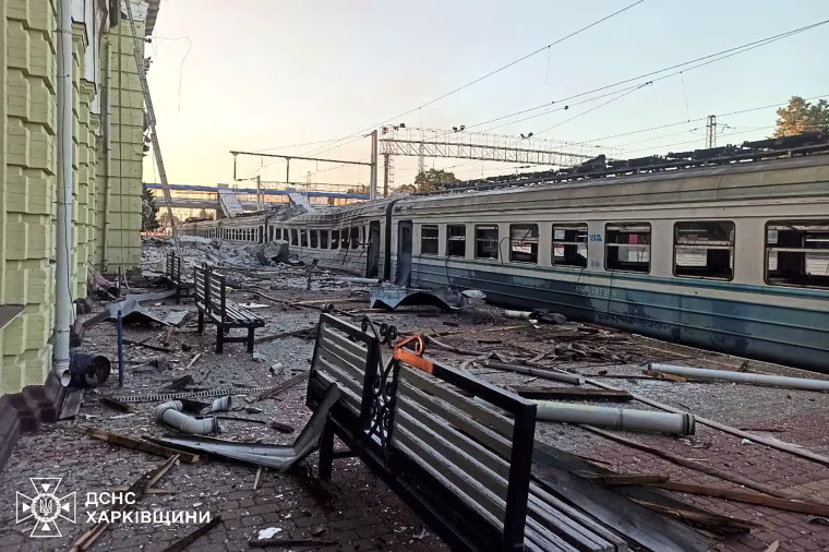 Aftermath of a Russian drone attack in Kharkiv region