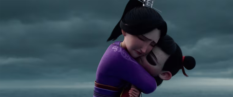 Lady Yin (voiced by Michelle Yeoh) with Ne Zha.