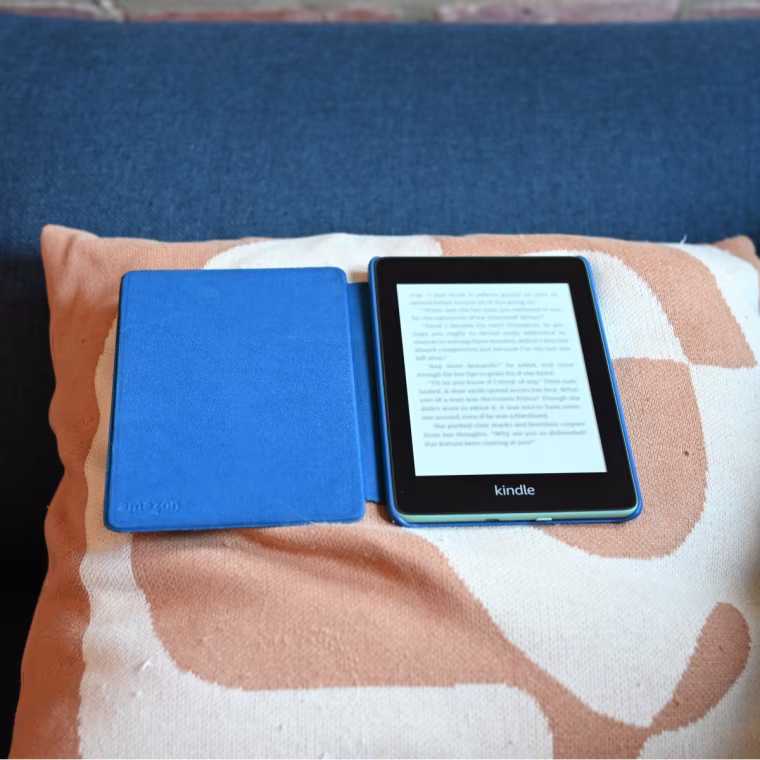 A close up image of a Kindle Paperwhite