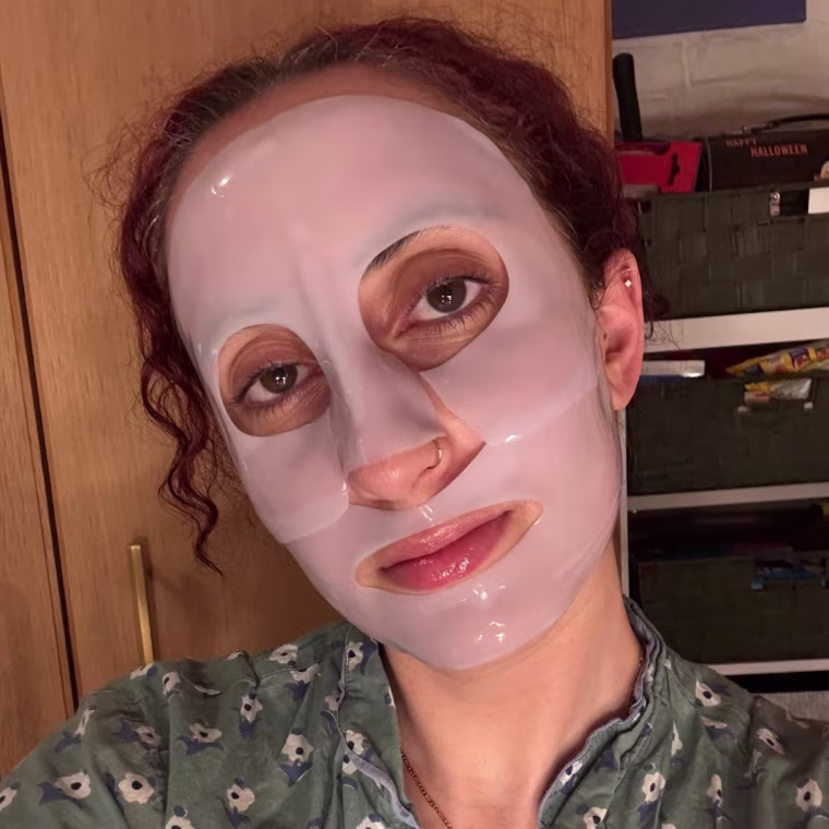 Woman wearing Biodance face mask