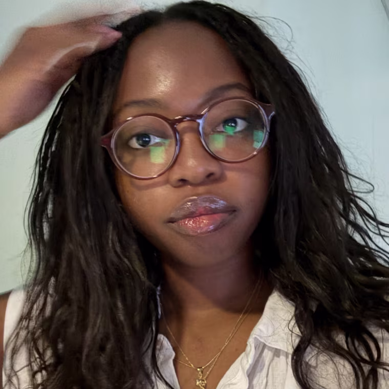 A woman wearing glasses