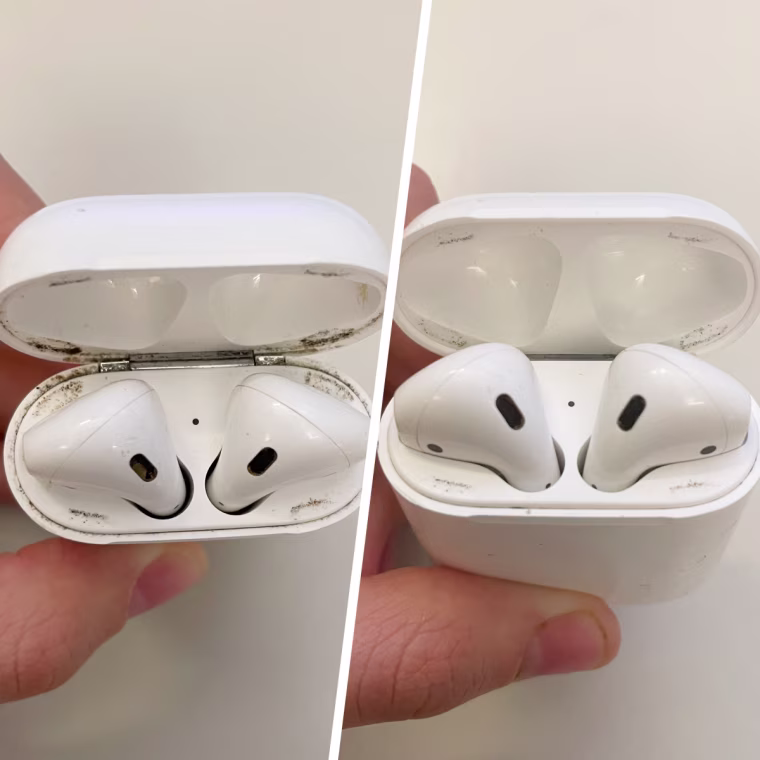 Writer Emma Stessman's AirPods looked brand new again after a few minutes with the Hagibis Cleaning Pen.