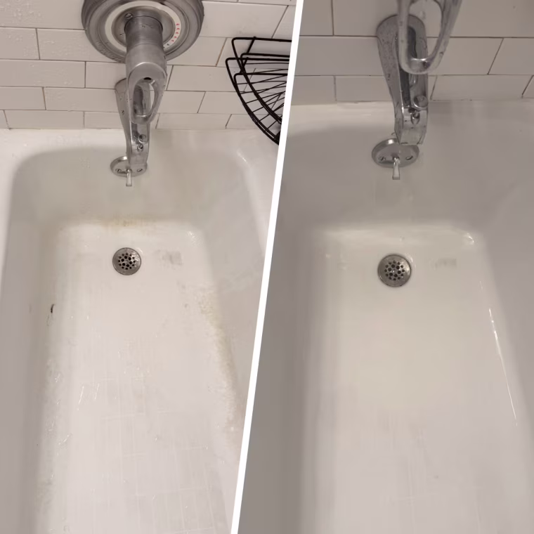 Photo editor Kara Birnbaum got stains from soap scum out of her tub with no scrubbing, thanks to the Wet & Forget Shower Cleaner.